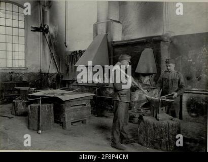K.u.k. Automotive workshop in the cellulose factory Villach. Forge and hardness workshop. . Stock Photo