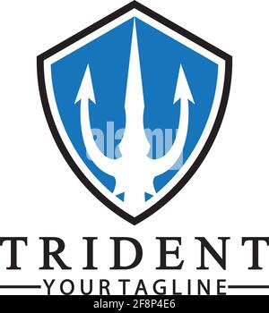 Vintage Trident Spear of Poseidon Neptune God Triton King logo design Stock Vector