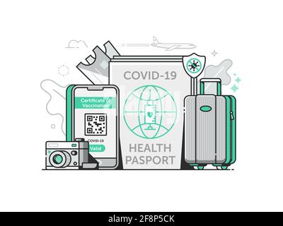 Covid Vaccine Health Travel Passport in Line Stock Vector