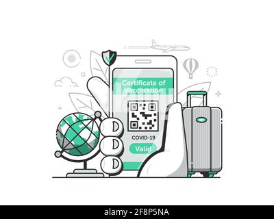 Vaccine Mobile Travel Health Certificate in Line Stock Vector