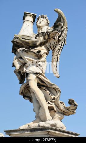 Italy, Rome, angel statue on Sant'Angelo bridge, angel with the column by Antonio Raggi Stock Photo