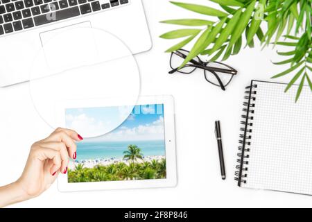 Transparent ticker mockup for motivation quotes. Female hand holding blank card mock up
