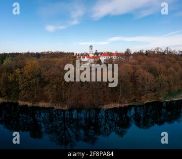 Kamadul monastery in Majk Hungary The famous baroque Camaldolese monastery on a spring morning from aerial view. Beatiful attraction near by Oroszlany Stock Photo