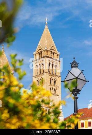 Unique view about the Pecs Basilica in springtime. Pecs is a beautiful city in Hungary. Stock Photo