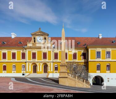 Unique view about the Pecs Basilica parish building  in springtime. Pecs is a beautiful city in Hungary. Stock Photo