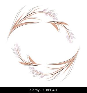 Round delicate floral frame with a steppe flower. Vector sketch wreath for logos, icons and invitations. Delicate herbal drawing with copy space. Stock Vector