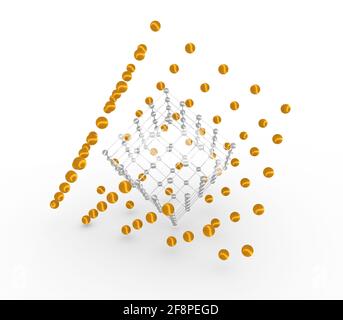 Molecule And Communication Background. Wireframe model of the cube. Lines and spheres. Medical, technology, chemistry, science relative. Shallow depth Stock Photo