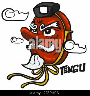 Tengu mask (Japanese bird god) cartoon vector illustration Stock Vector