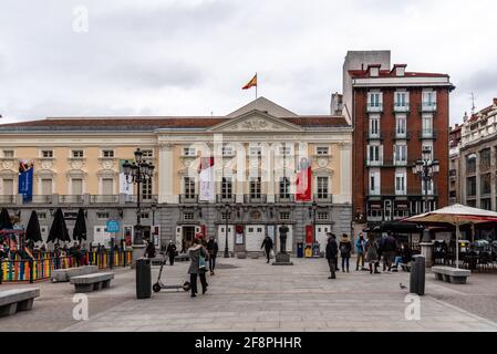 Madrid, Spain - January 31, 2021: Scenic View of Square of Santa Ana in Historic Centre of Madrid During Restrictions for Coronavirus Pandemic Stock Photo