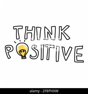 Think positive word and light bulb vector illustration Stock Vector