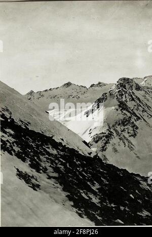 Panorama: Italian positions from the Albiolo to Ercavallo, own field home 4.5.6. and remote view to Monte Vioz. Position: Laghetti I. to Valbiolo. (1.1. Part image.). Stock Photo