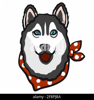 Siberian Husky dog face cartoon vector illustration Stock Vector