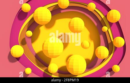 Platonic solid design. Yellow low poly shapes on paper cut backdrop. Stock Photo
