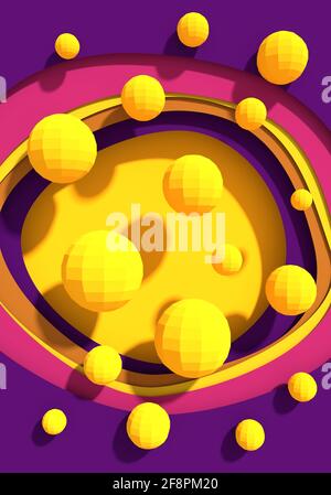 Platonic solid design. Yellow low poly shapes on paper cut backdrop. Stock Photo