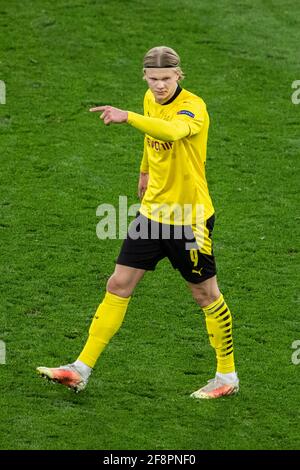 Dortmund, Signal Iduna Park, 14.04.21: Erling Haaland (BVB) gestikuliert im Spiel Champions league Borussia Dortmund vs. Manchester City.  Foto: press