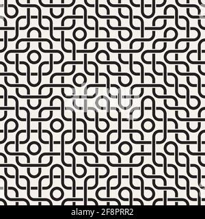 Vector seamless pattern. Decorative geometric interlaced lines. Monochrome chaotic stripes background. Stock Vector