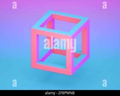 Colorful cube frame over blue pink gradient background with soft shadow, isometric view, 3d rendering illustation Stock Photo