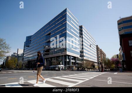 Washington, USA. 15th Apr, 2021. Photo taken on April 6, 2021 shows an exterior view of the International Monetary Fund (IMF) headquarters in Washington, DC, the United States. TO GO WITH XINHUA HEADLINES OF APRIL 15, 2021 Credit: Shen Ting/Xinhua/Alamy Live News Stock Photo