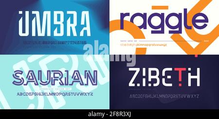 Collection of stylish vector sans serif fonts, letter sets, alphabets Stock Vector