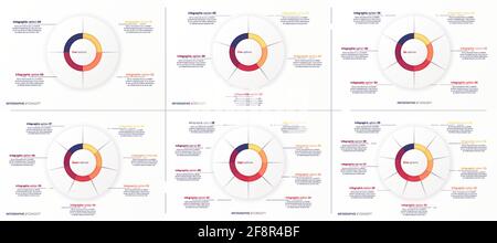 Set of vector round circle infographic chart templates divided by 4 5 6 7 8 9 parts Stock Vector