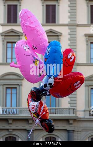 Character Helium Balloons in Piazza Florence, Italy Stock Photo