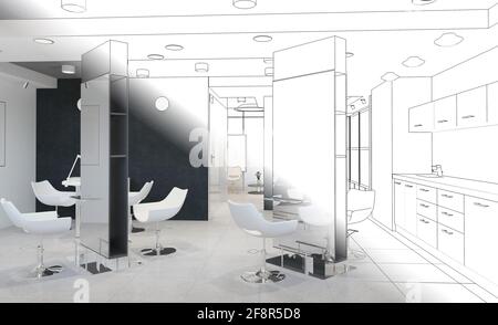 beauty saloon, interior visualization, 3D illustration Stock Photo