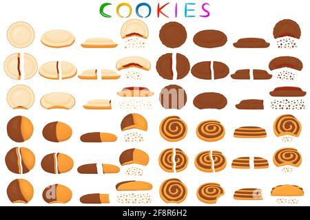 Illustration on theme big set different biscuit, kit colorful pastry cookie. Cookie consisting of collectible natural tasty food biscuit, pastry acces Stock Vector