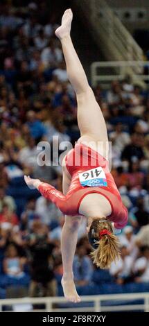 OLYMPIC GAMES IN ATHENS 2004. 19/8/2004  GYMNASTICS ARTISTIC WOMANS INDIVIDUAL ALL-ROUND FINAL WINNER CARLY PATTERSON (USA) PICTURE DAVID ASHDOWN.OLYMPIC GAMES ATHENS 2004 Stock Photo