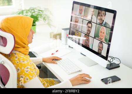 Middle Eastern businesswoman having the online conference Stock Photo