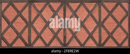 Panoramic half-timbered made of beams in diamond pattern Stock Photo