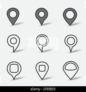 outline and color fill pin object sign set Stock Vector