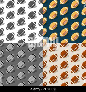 set of seamless patterns with Sports ball for playing American football in cartoon style. Ornament for decoration and printing on fabric. Design eleme Stock Vector