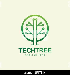tech tree logo concept,green network technology logo vector.tech tree electrical circuit digital logo vector icon Stock Vector