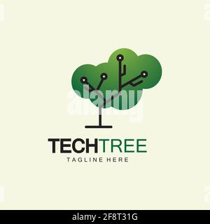 tech tree logo concept,green network technology logo vector.tech tree electrical circuit digital logo vector icon Stock Vector
