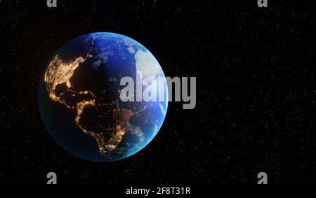 beautiful planet earth in space city lights. 3d render. north and south america Stock Photo