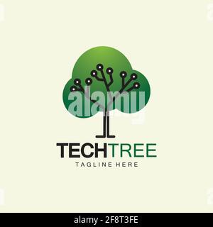 tech tree logo concept,green network technology logo vector.tech tree electrical circuit digital logo vector icon Stock Vector