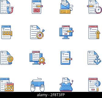 Copywriting RGB color icons set Stock Vector