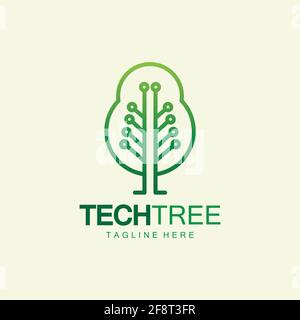 tech tree logo concept,green network technology logo vector.tech tree electrical circuit digital logo vector icon Stock Vector