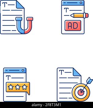 Engaging online content RGB color icons set Stock Vector