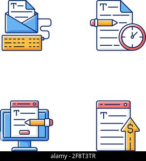 Text for online advertisement RGB color icons set Stock Vector
