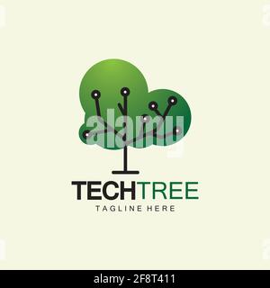tech tree logo concept,green network technology logo vector.tech tree electrical circuit digital logo vector icon Stock Vector