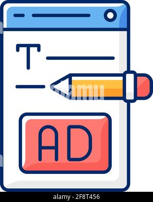 Writing text ads RGB color icon Stock Vector