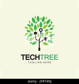 tech tree logo concept,green network technology logo vector.tech tree electrical circuit digital logo vector icon Stock Vector
