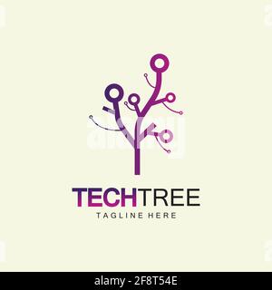 tech tree logo concept,green network technology logo vector.tech tree electrical circuit digital logo vector icon Stock Vector