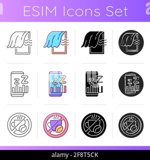 Improve sleep hygiene icons set Stock Vector