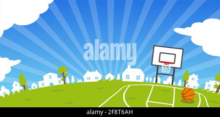 Grass square  ( basketball court ) vector banner illustration | landscape type Stock Vector