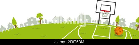 Grass square  ( basketball court ) vector banner illustration | landscape type Stock Vector