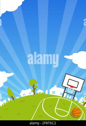 Semicircular grass Square  ( basketball court ) vector banner illustration | portrait type Stock Vector