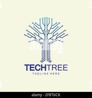 tech tree logo concept,green network technology logo vector.tech tree electrical circuit digital logo vector icon Stock Vector