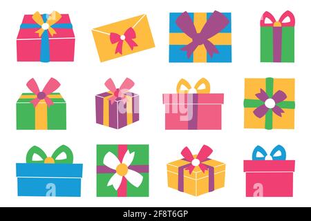 Vector set of various gift boxes. Flat design over white background. Stock Vector